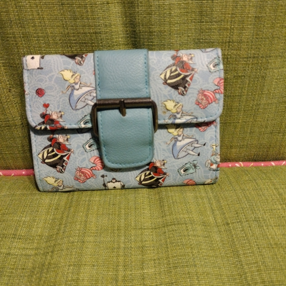 Loungefly Alice in Wonderland Buckle Wallet Chesire Cat Queen Hearts Blue Vegan